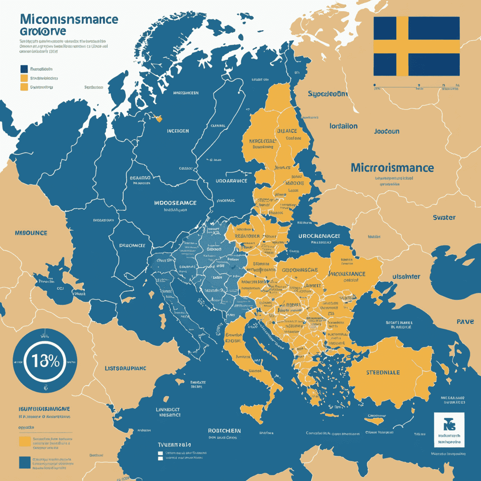 En grafisk representation av hur mikroförsäkringar växer i popularitet i Sverige, med en karta över landet och stigande grafer som visar ökad användning av flexibla bilförsäkringar
