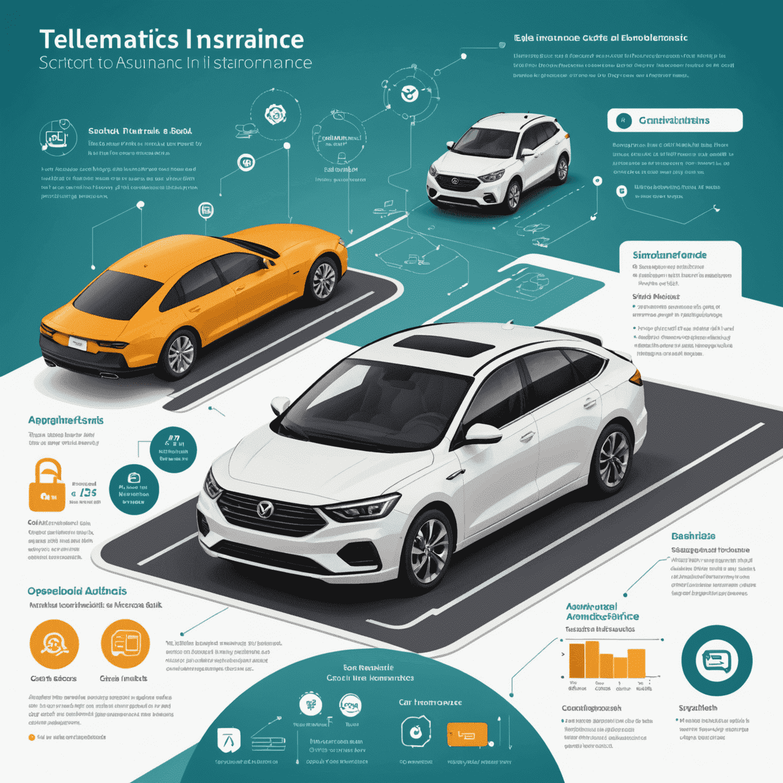 En infografik som visar hur olika teknologier som telematik, AI och mobilappar samverkar för att förbättra bilmikroförsäkringar